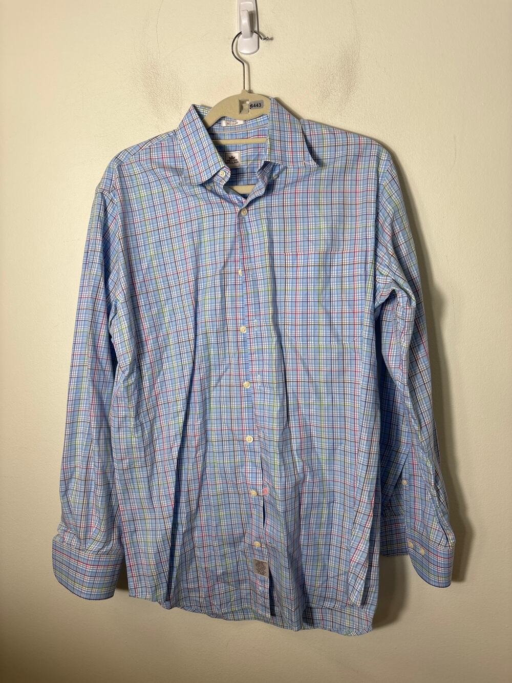 Mens Peter Millar Blue Primary Color Plaid Button Up SHirt Sz M